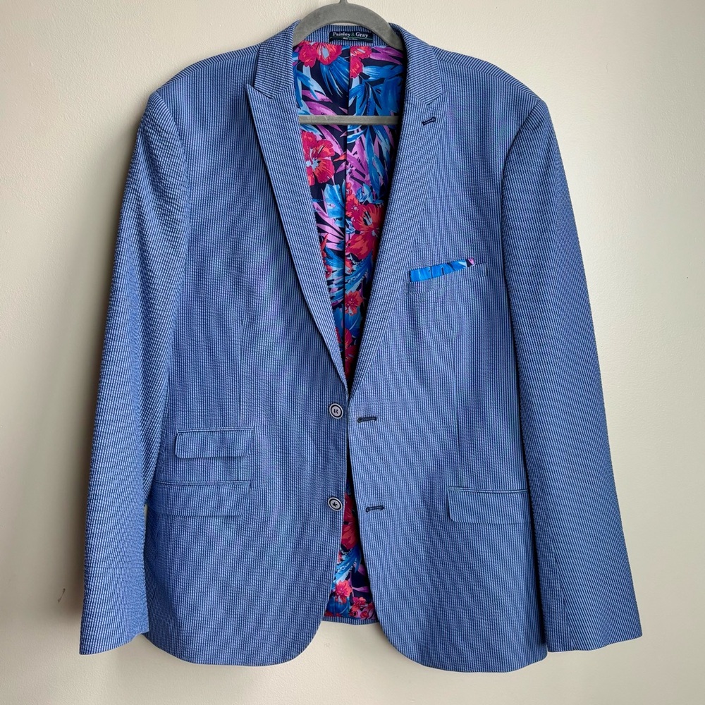 Men's Blue Blazer with Floral Lining